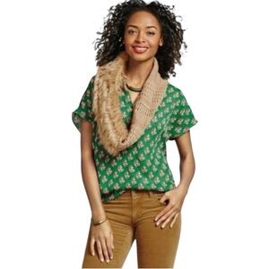 Cabi Stevie green orange floral short sleeve blouse M